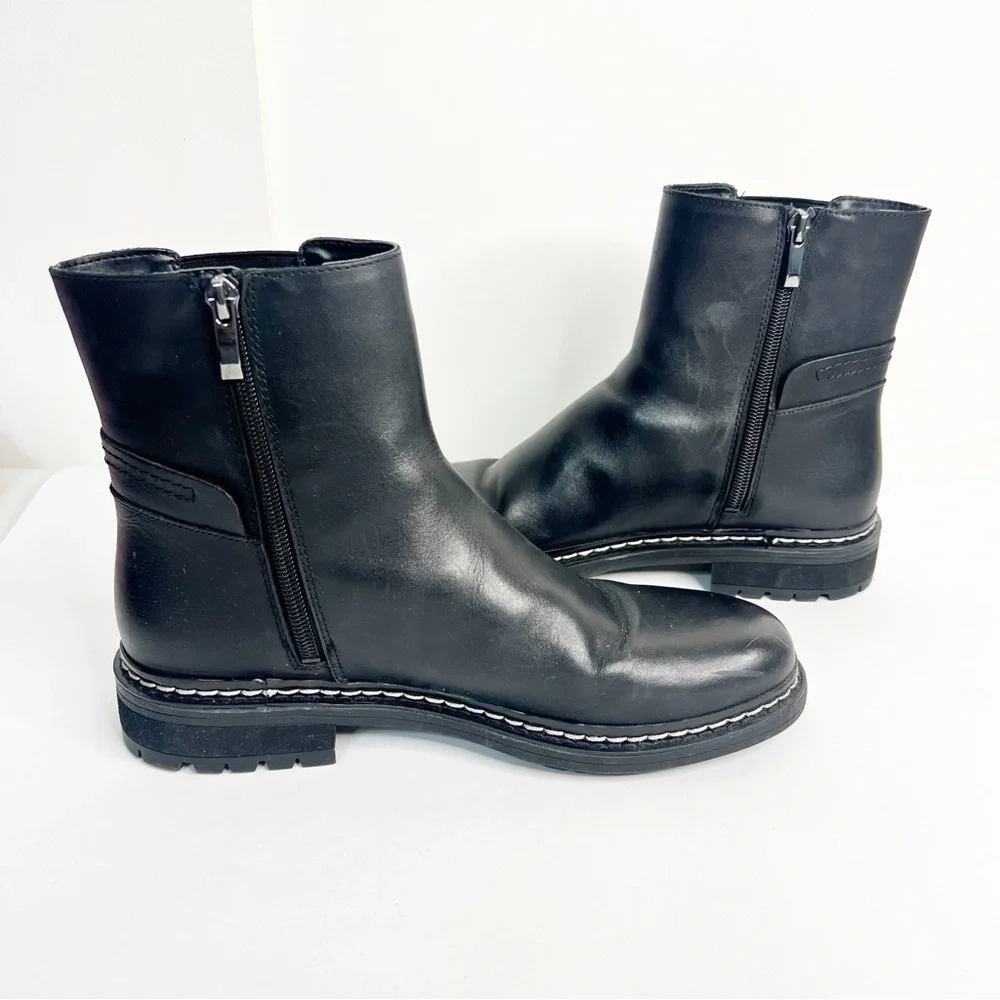 Franco Sarto Black Leather Lug‎ Sole Boots